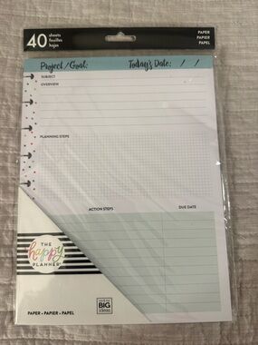 The Happy Planner Projects /Goals -40 Sheets Refill Sheets